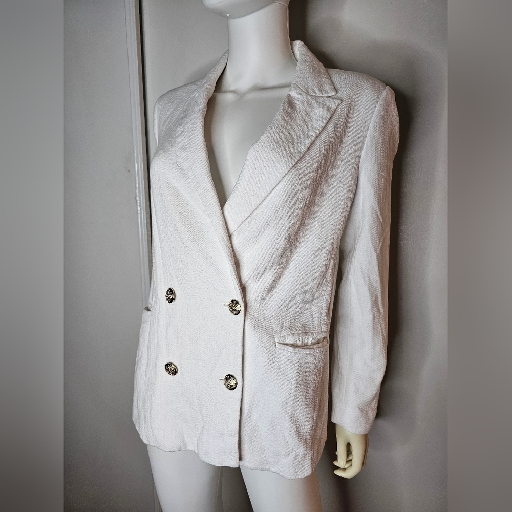 Womens Banana Republic All White Blazer Size 6 Double Breasted Cotton & Linen